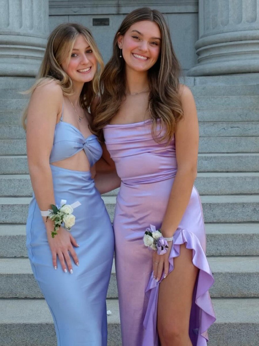Mermaid Straps Cowl Neck Satin Long Prom Dresses