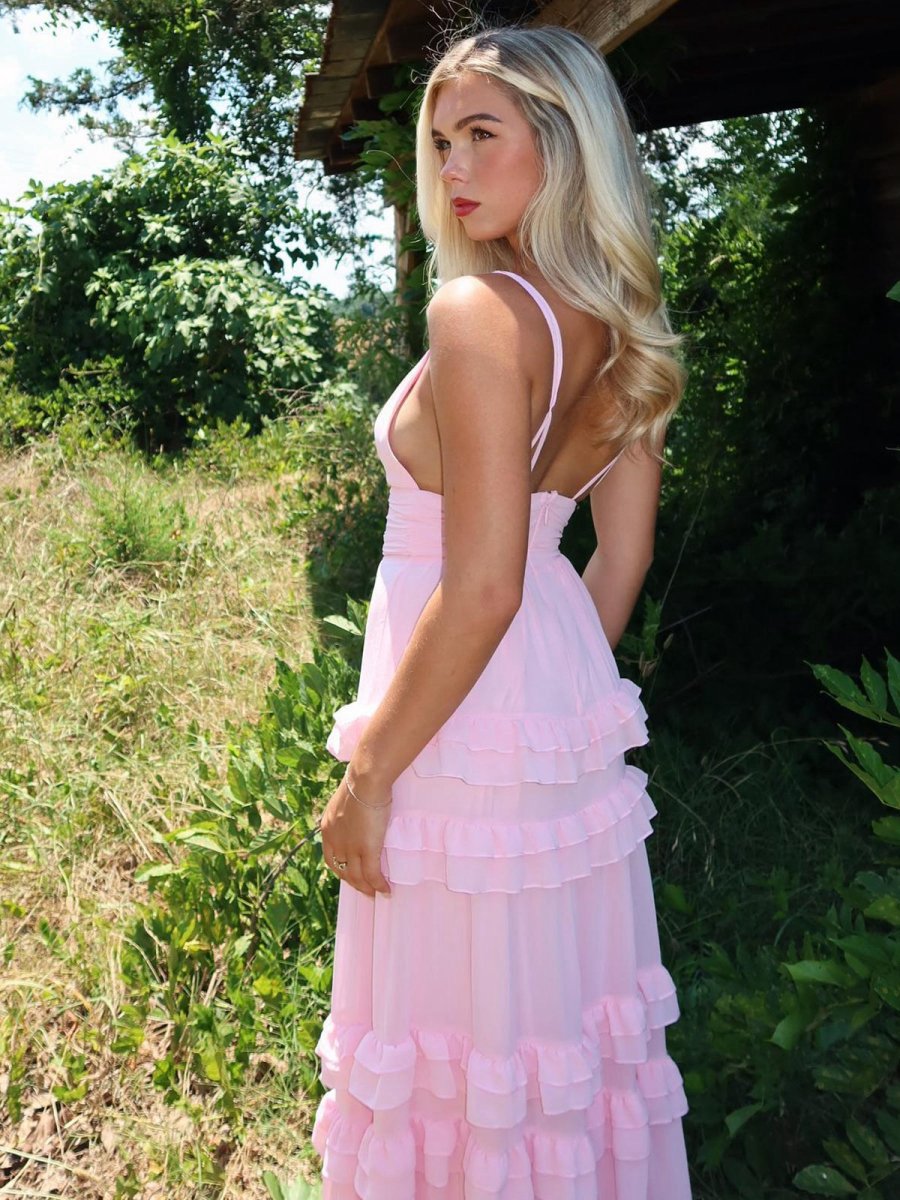 A-line Chiffon Tie Ruffles Long Prom Dresses