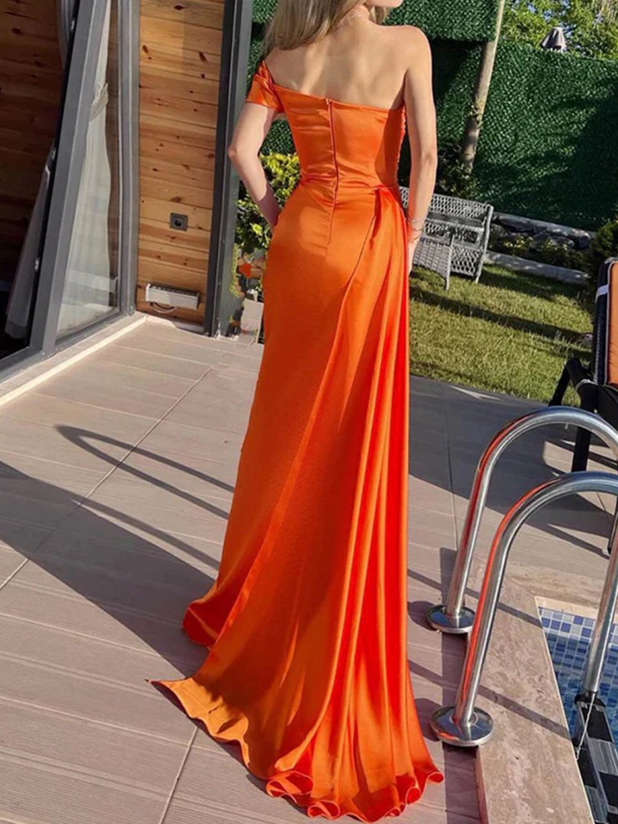 Mermaid Pleated Satin Empire-Waist Long Prom Dresses