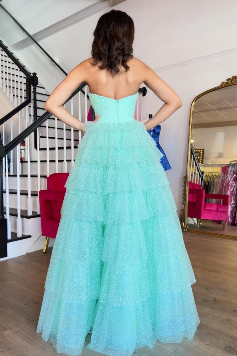 Sweetheart Tulle Tie A-line Long Prom Dresses with Slit