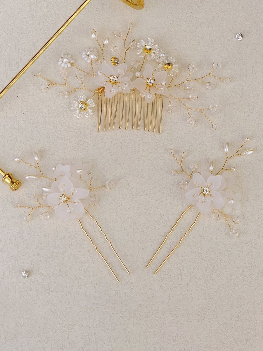 Crystal/Pearl Hair Combs Hair Accessories 3 Pcs