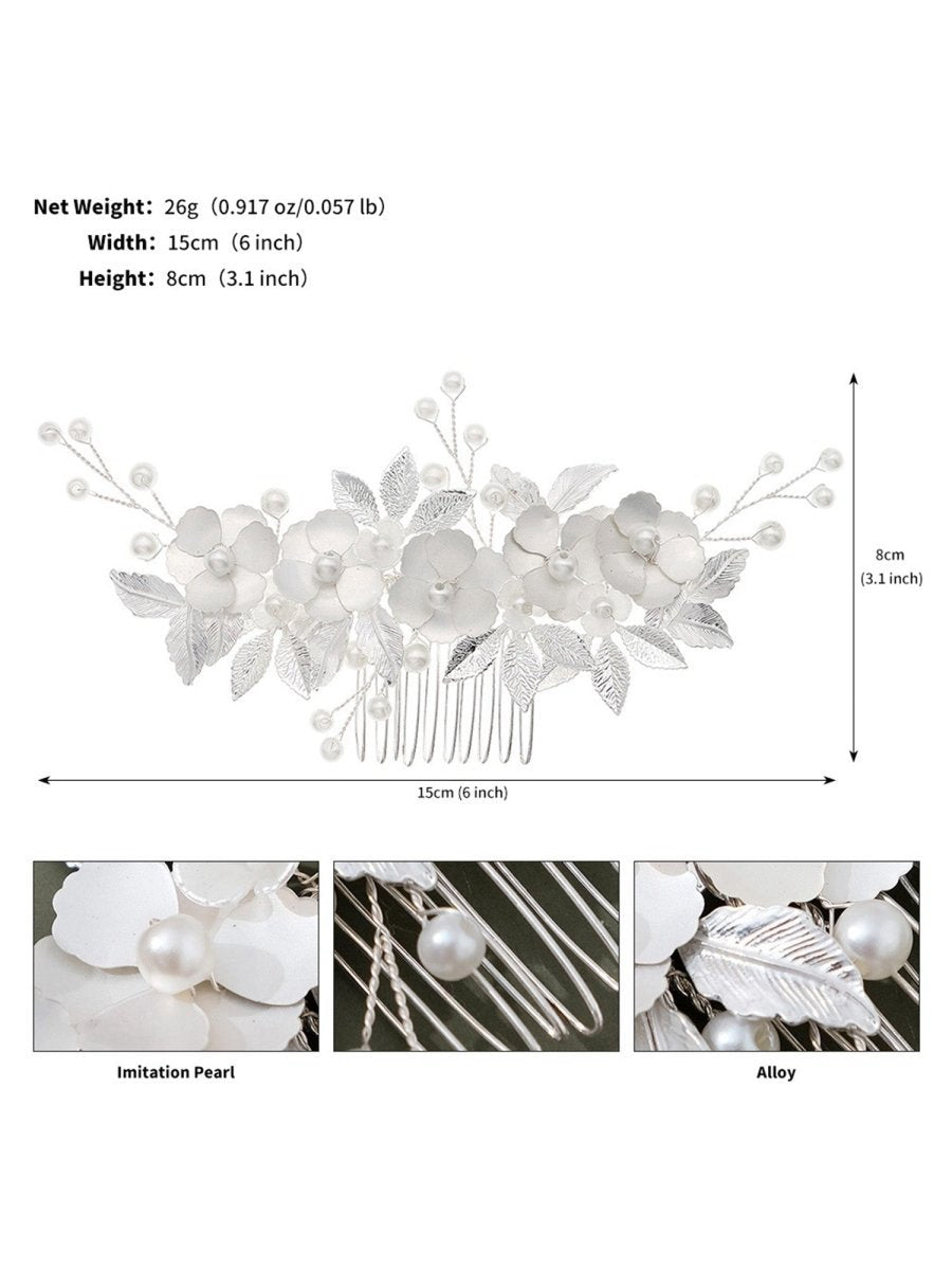 Silver Leaf Flower Bridal Hair Accessories Comb