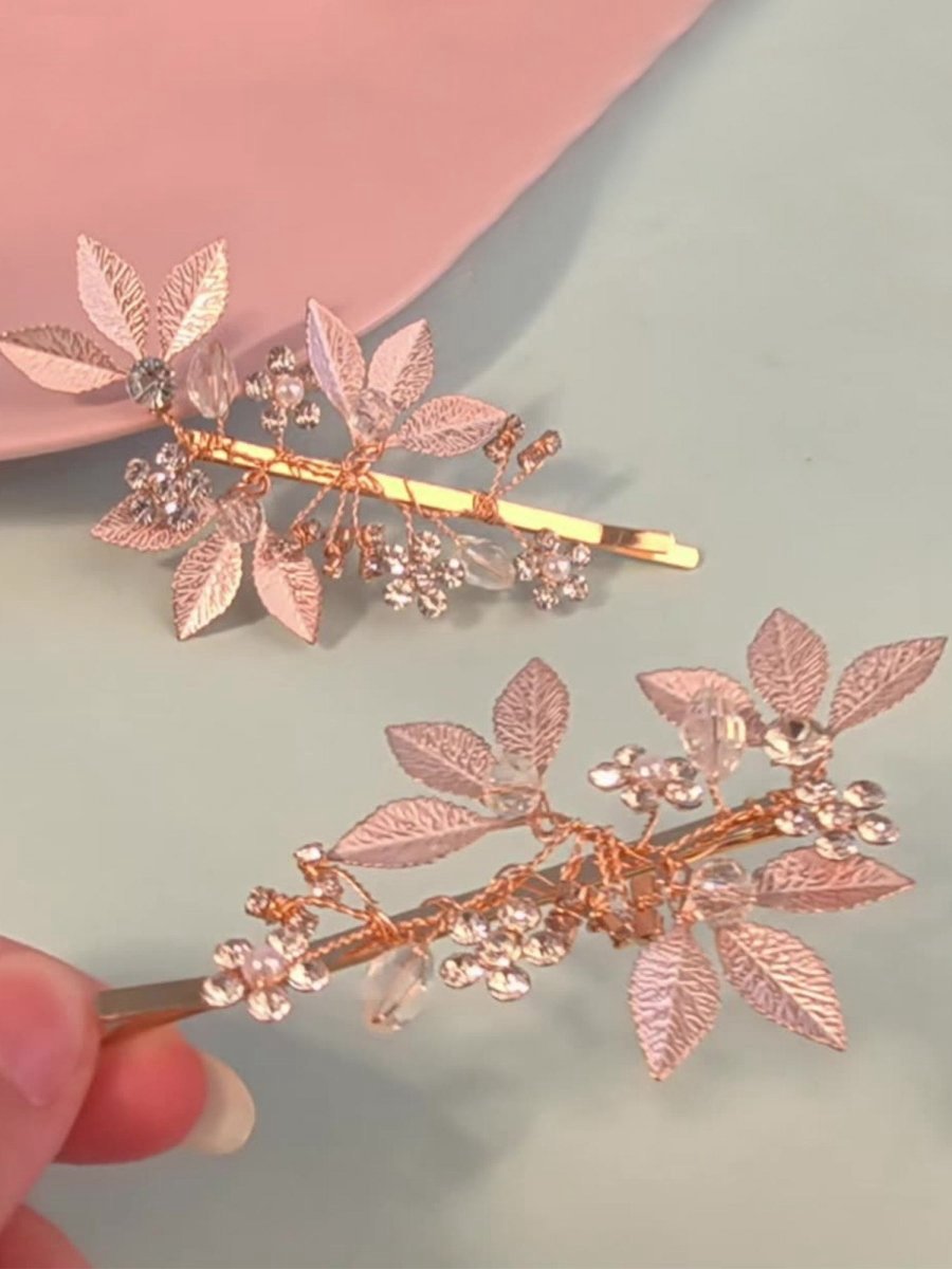 Alloy Diamond-Inlaid Golden Leaf Hair Clip