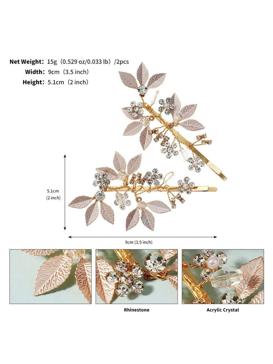 Alloy Diamond-Inlaid Golden Leaf Hair Clip