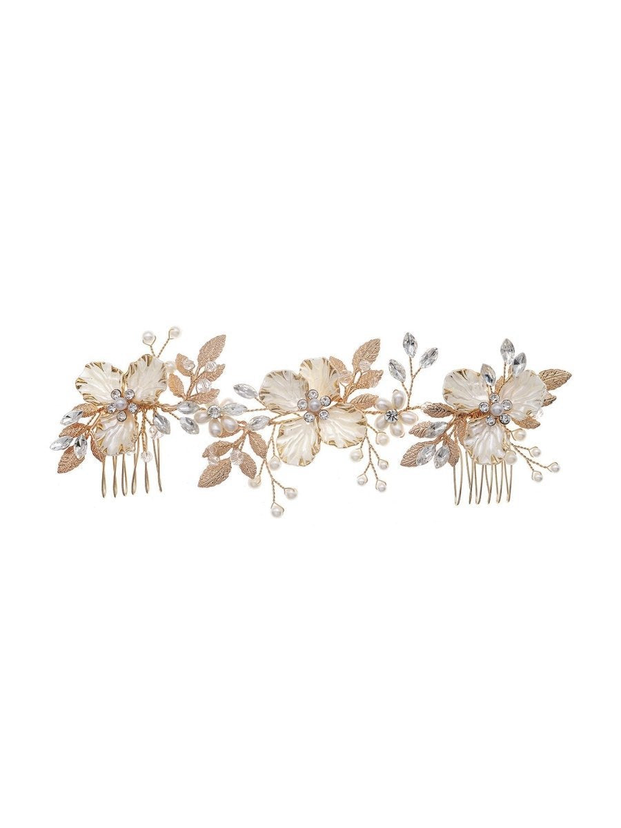Vintage Alloy Flower Leaf Bridal Hair Comb