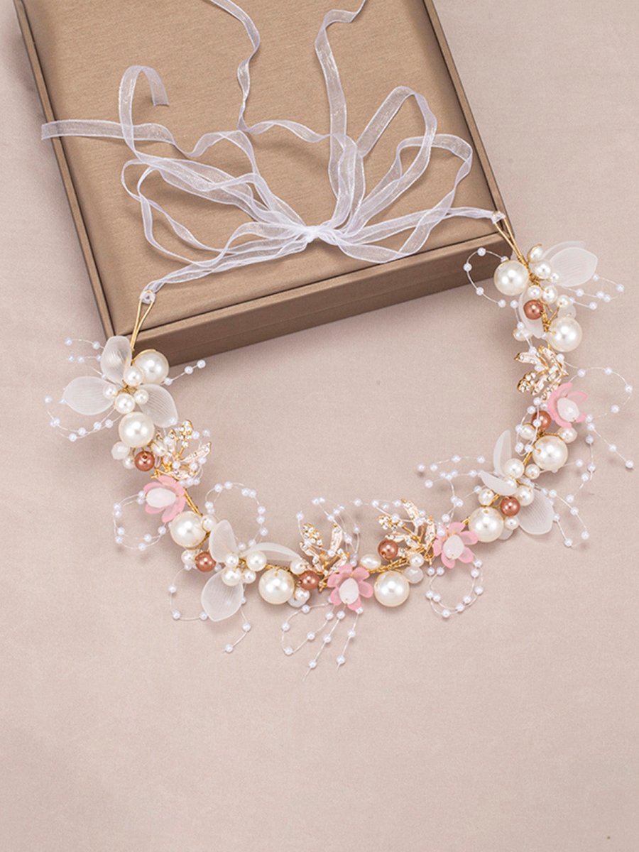 The Bride Flower Girl Leaf Pearl Headband