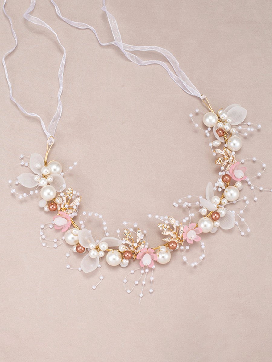 The Bride Flower Girl Leaf Pearl Headband
