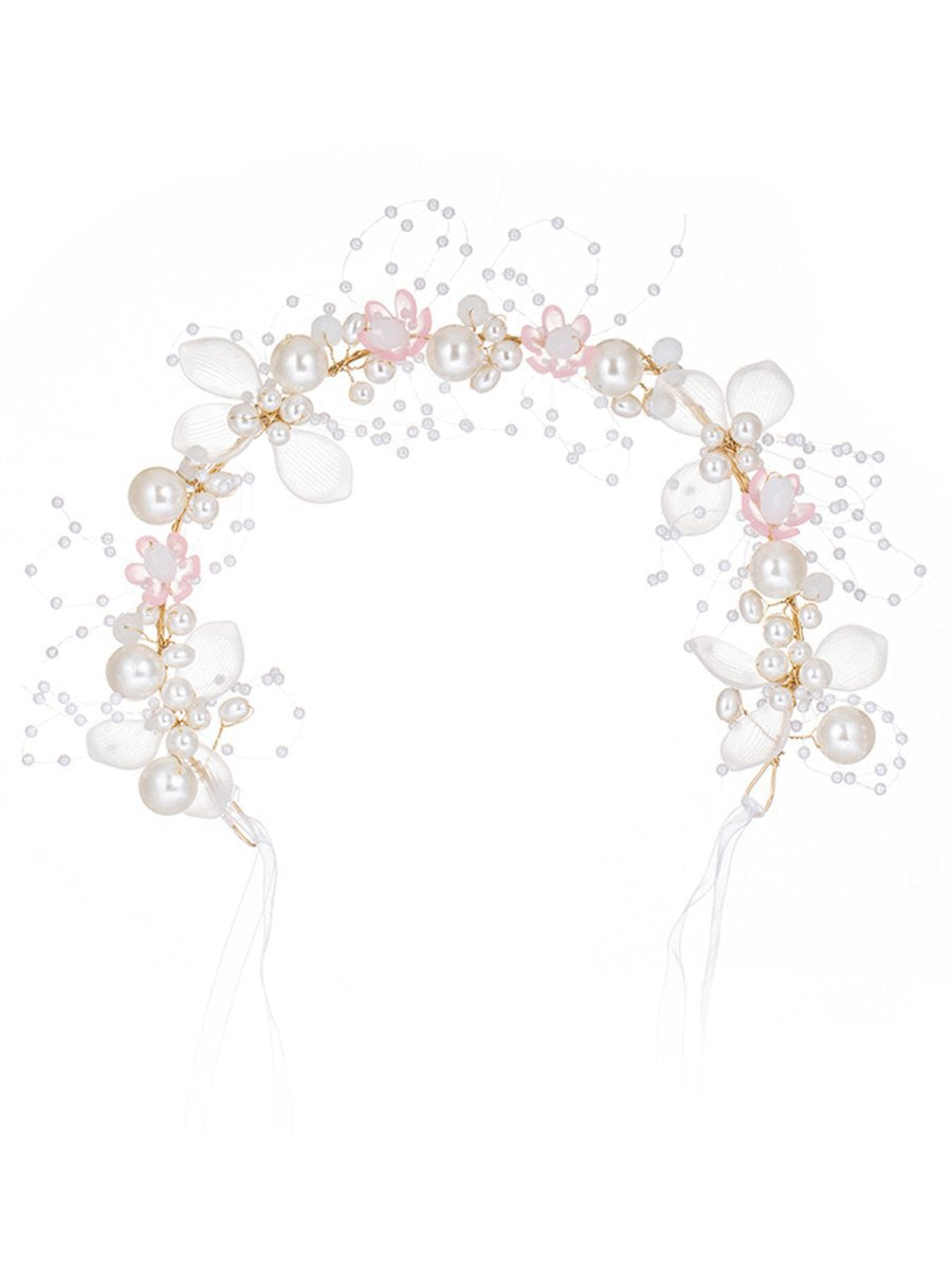 The Bride Flower Girl Leaf Pearl Headband