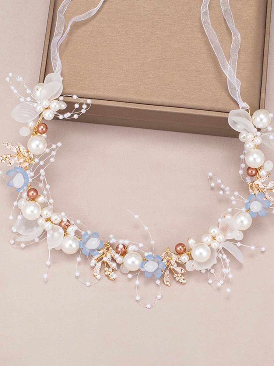 The Bride Flower Girl Leaf Pearl Headband