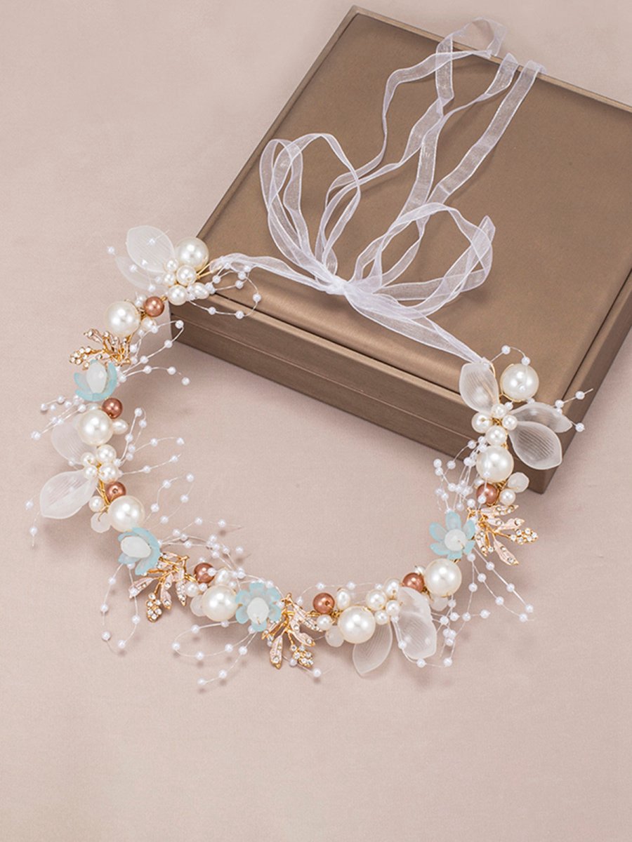 The Bride Flower Girl Leaf Pearl Headband