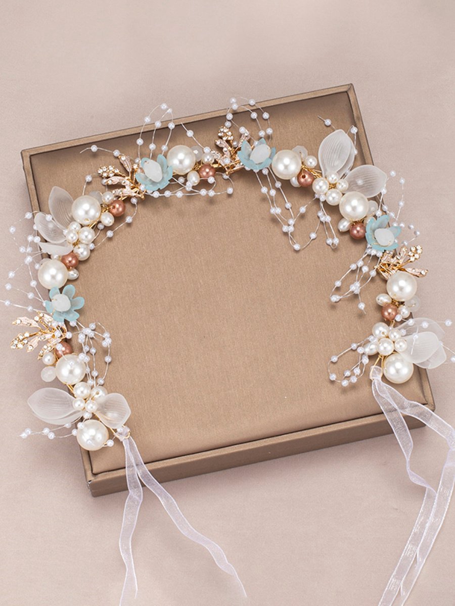 The Bride Flower Girl Leaf Pearl Headband
