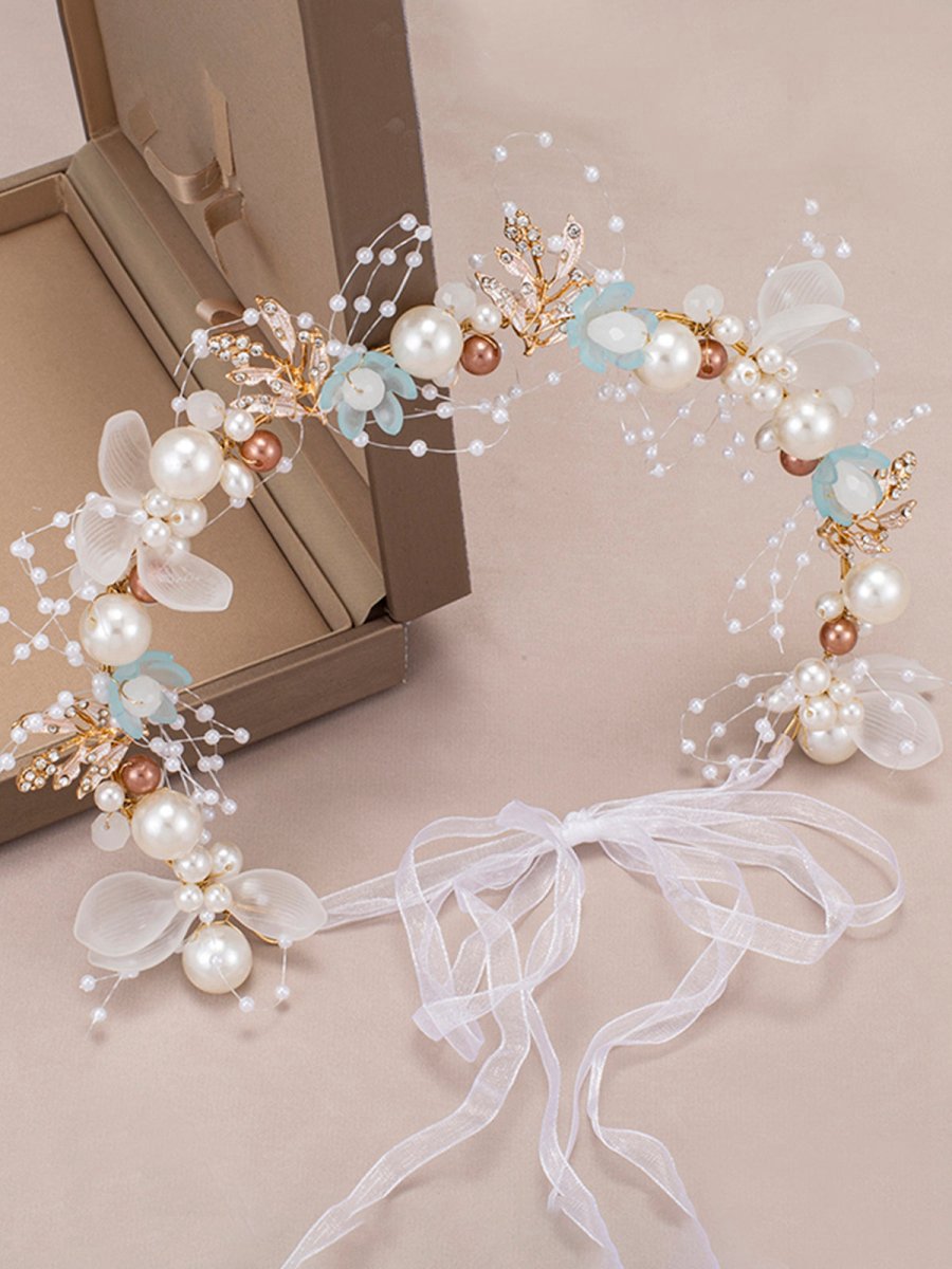 The Bride Flower Girl Leaf Pearl Headband