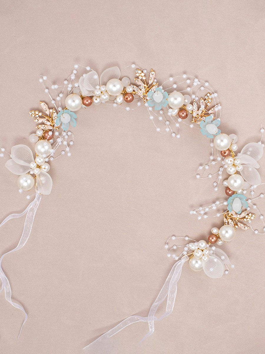 The Bride Flower Girl Leaf Pearl Headband