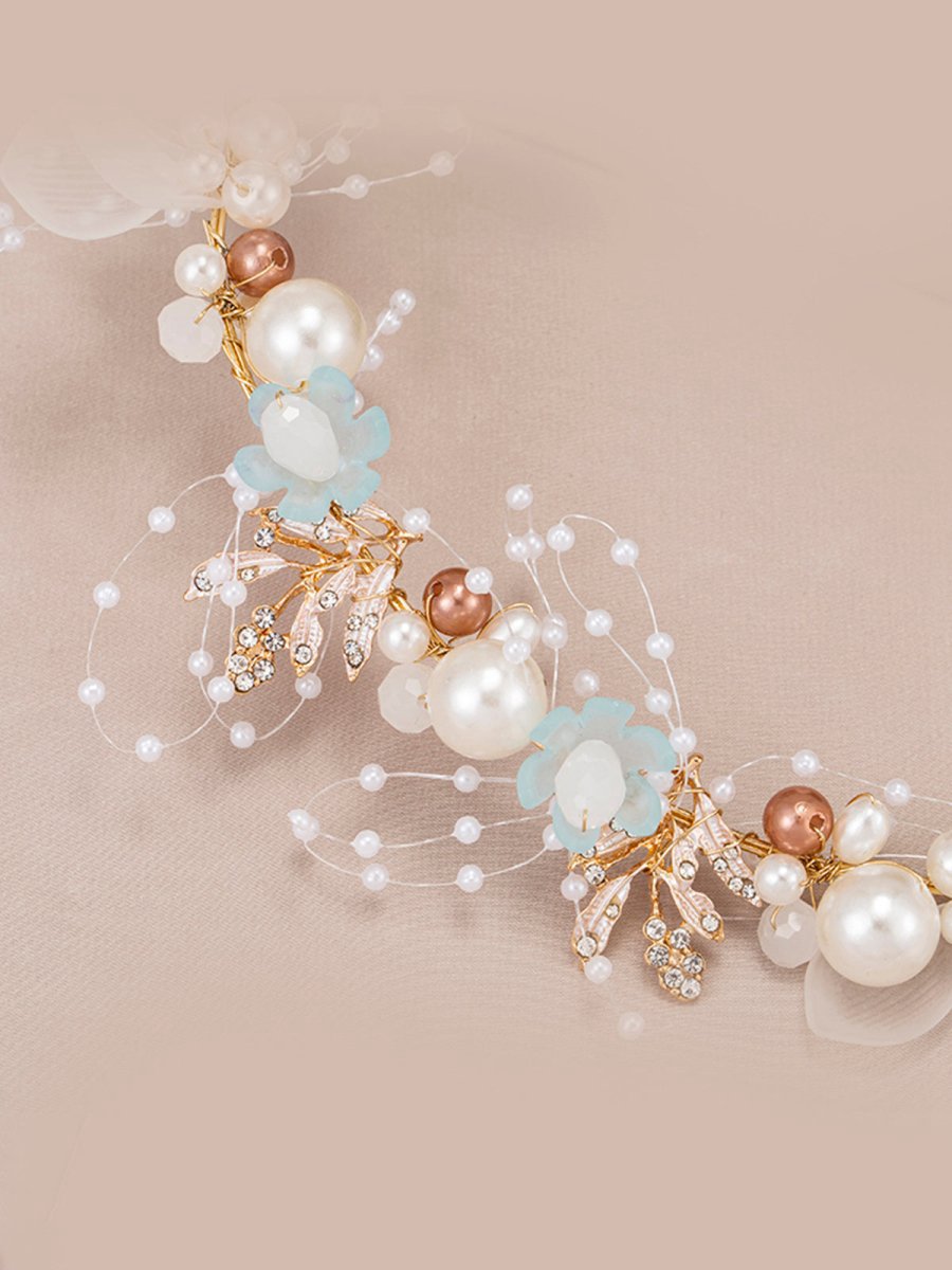 The Bride Flower Girl Leaf Pearl Headband