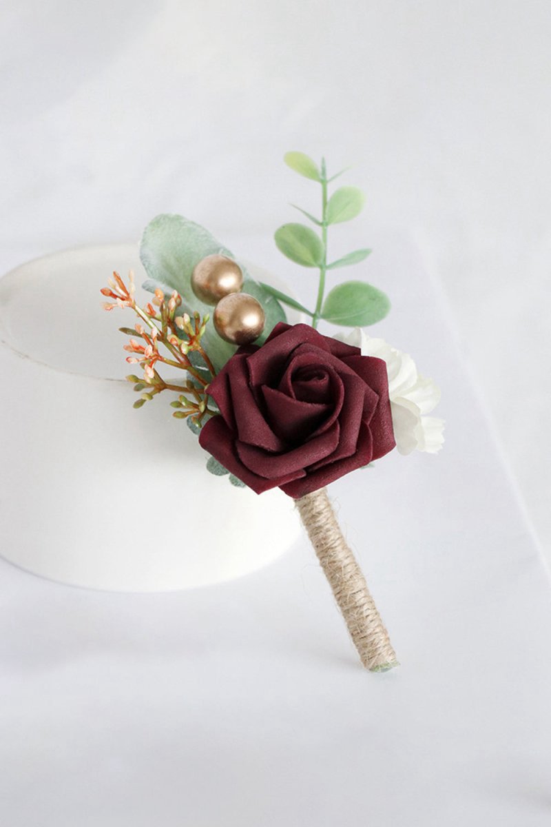 Artificial Silk Roses Wedding Bridesmaid Boutonniere