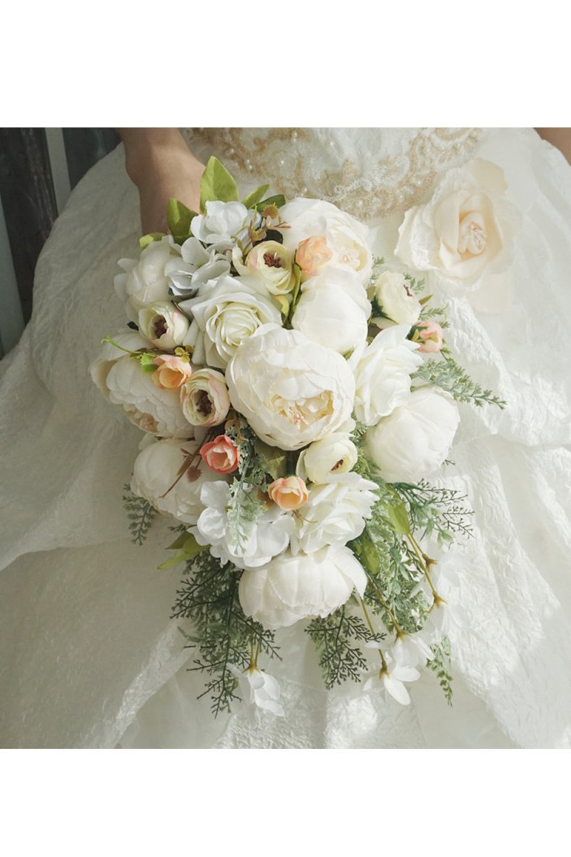 Artificial Peony Rose Cascade Wedding Flower Bouquets