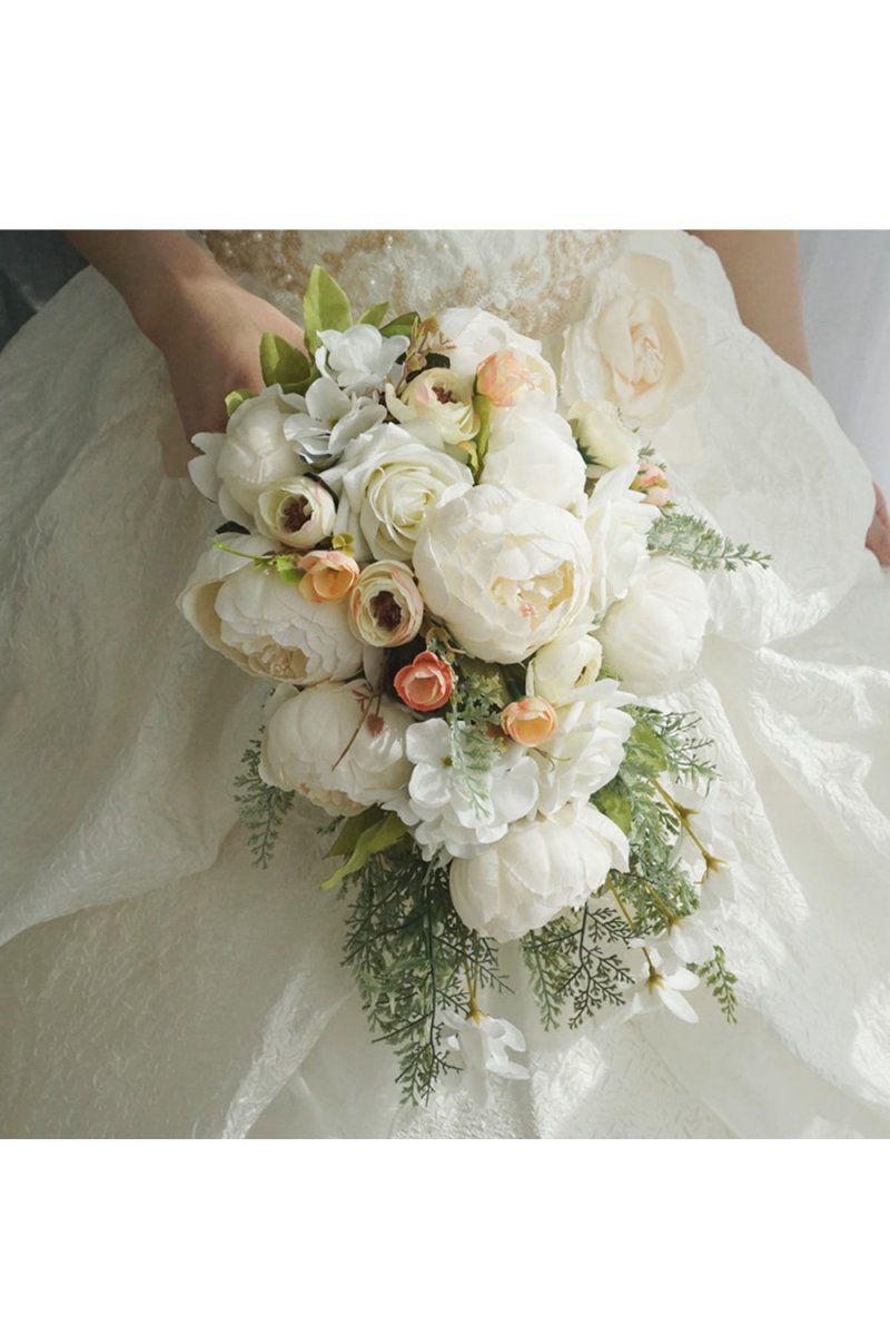 Artificial Peony Rose Cascade Wedding Flower Bouquets