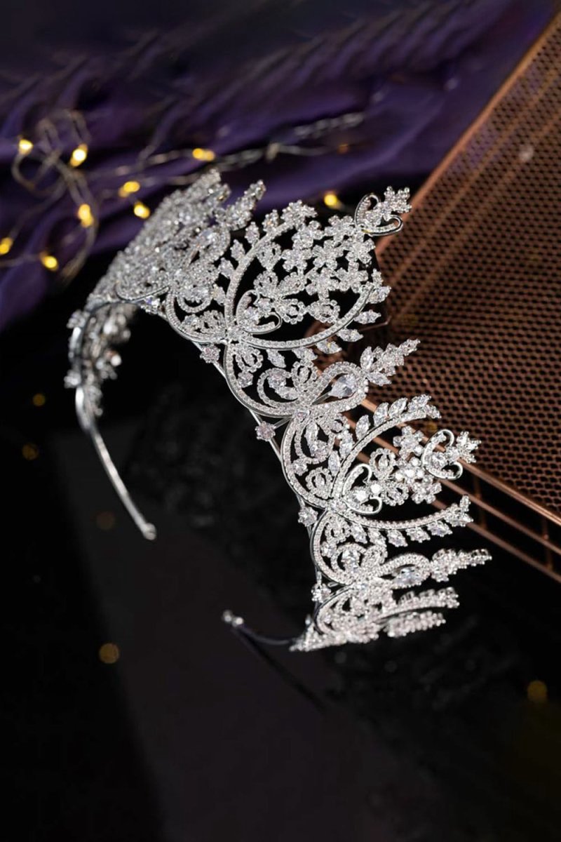 Silver Cubic Zirconia Tall Queen Round Tiara