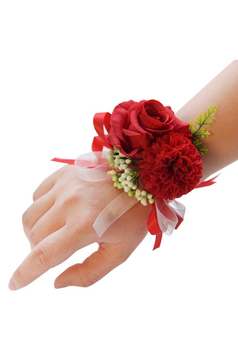 Artificial Silk Roses Bridesmaid Wrist Corsage