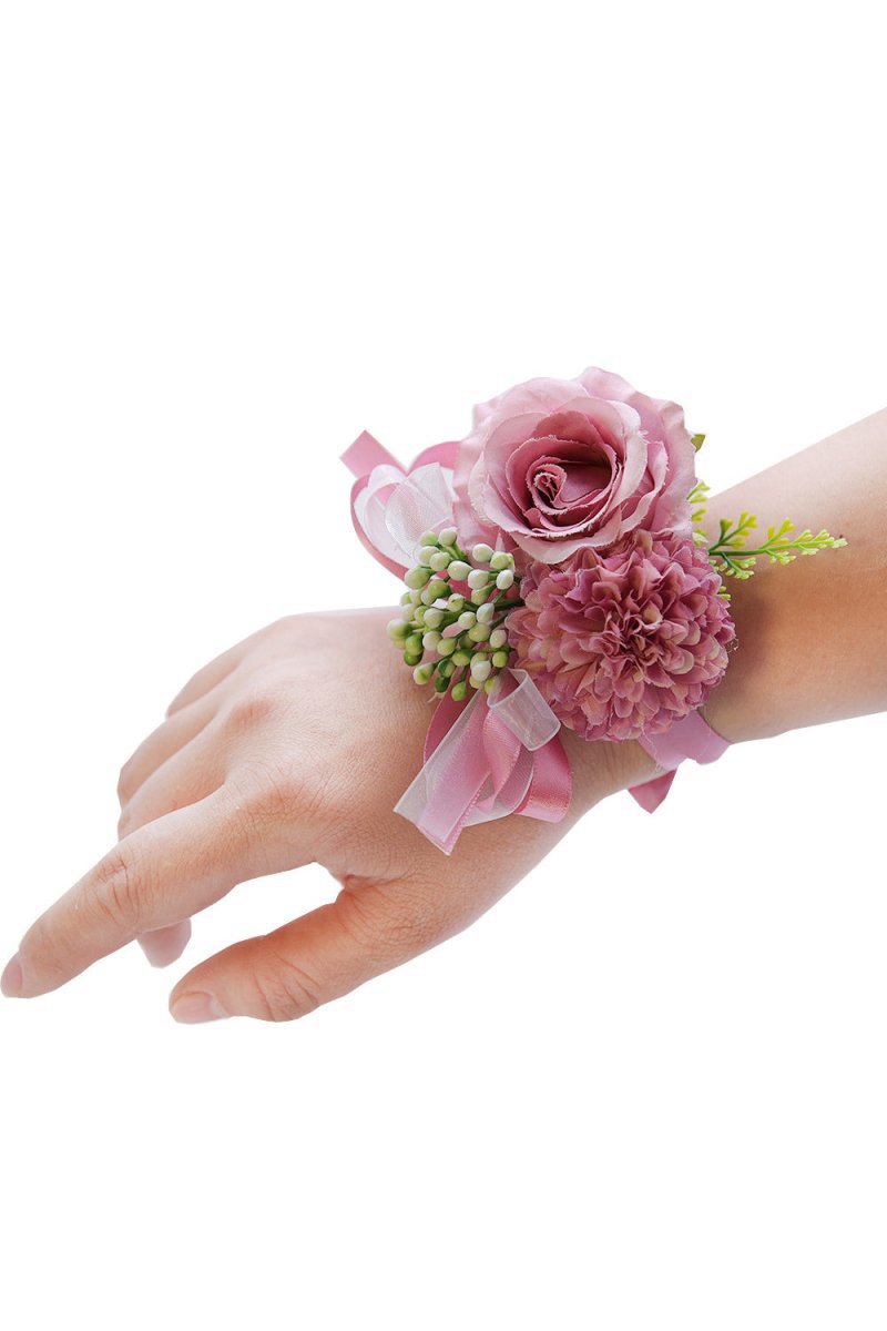 Artificial Silk Roses Bridesmaid Wrist Corsage