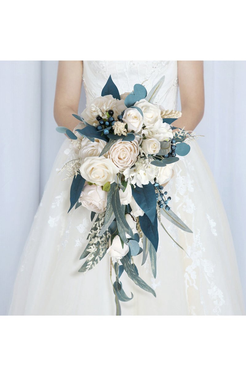 Artificial Cascade Silk Roses Wedding Bridal Bouquets