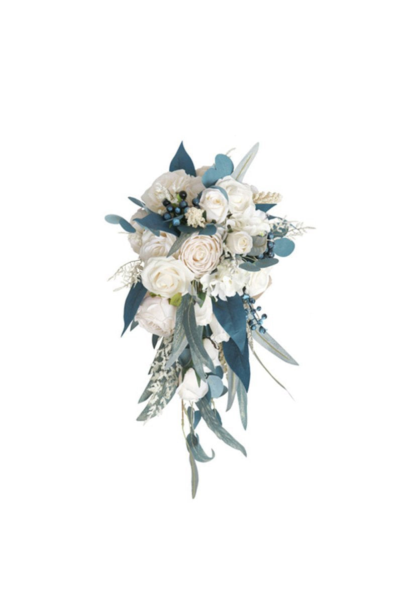 Artificial Cascade Silk Roses Wedding Bridal Bouquets
