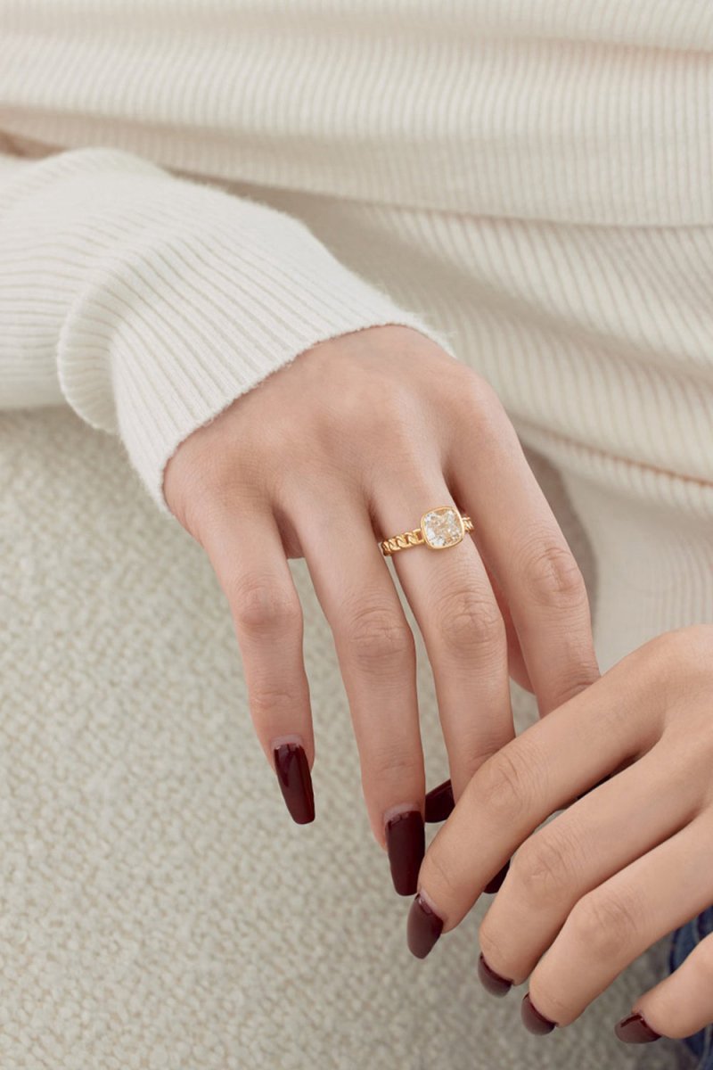 18K Gold Plated Fat Square Bright Zircon Ring
