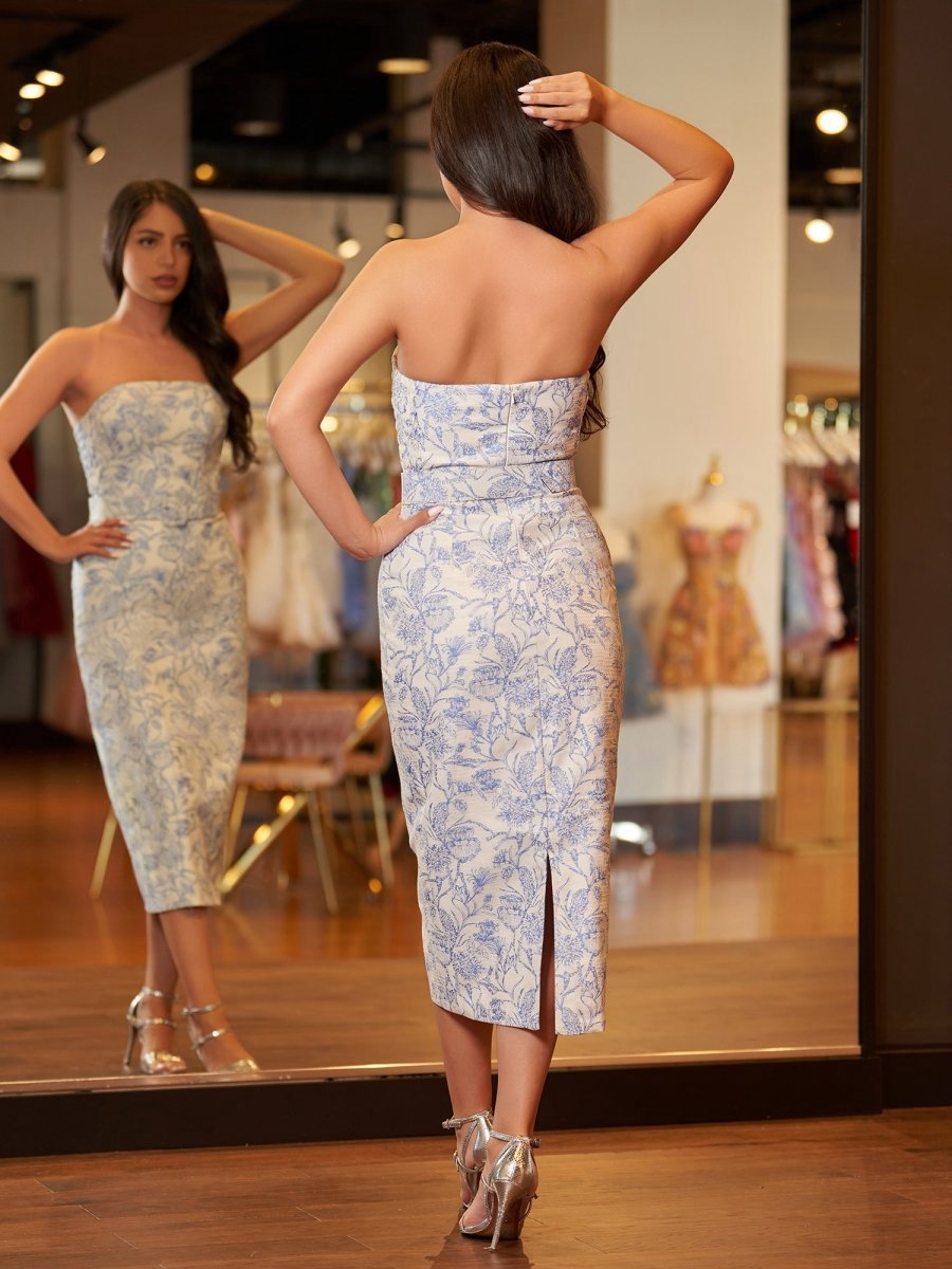 Mermaid Tea Length Strapless Prom Dresses with Sashes