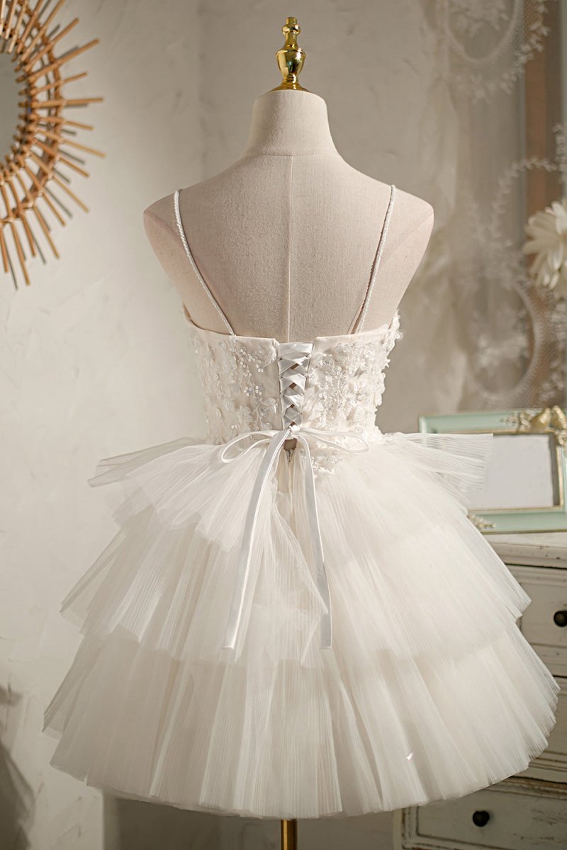 Spaghetti Straps Sequins Lace Appliques Short Homecoming Dresses