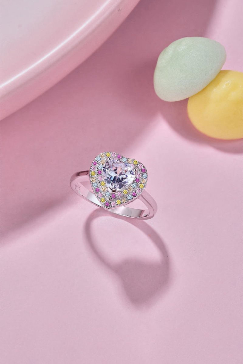 Heart Shape Colorful Zircon Sterling Silver Ring