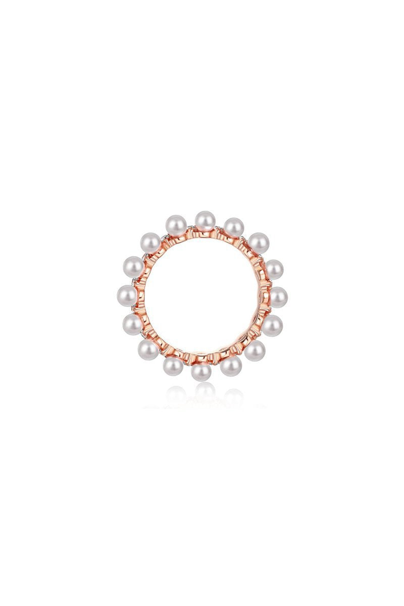 925 Sterling Silver Full Pearl 5A Cubic Zirconia Crown Shaped Ring