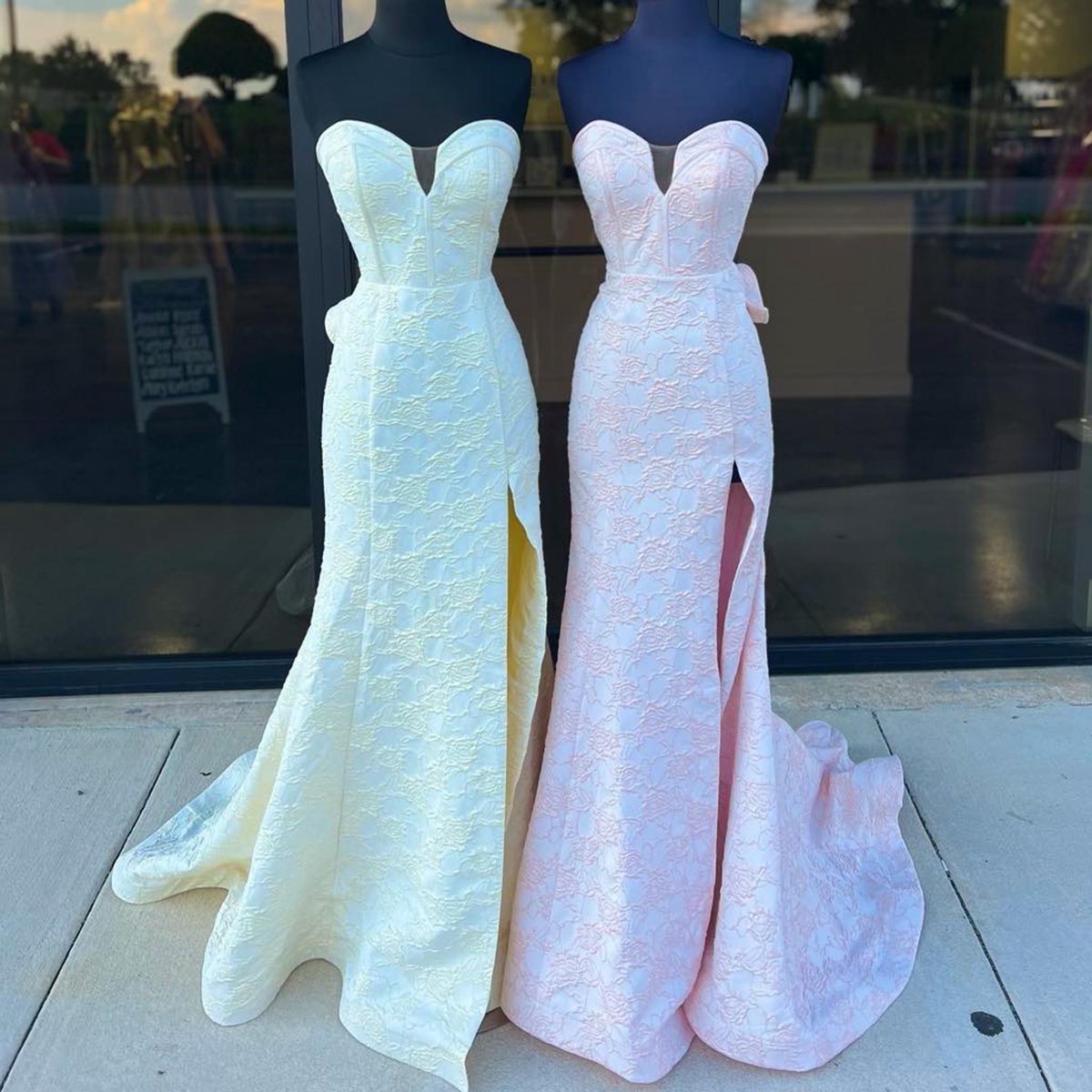 Strapless Floral Printed Mermaid Prom Dresses with Split
