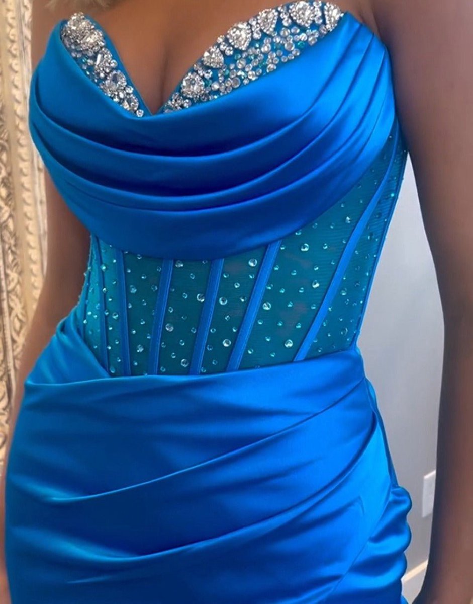 Strapless Satin Mermaid Prom Dresses with Beading
