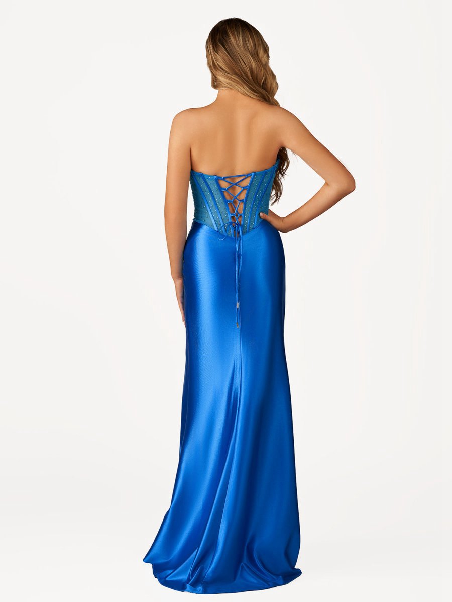 Strapless Satin Mermaid Prom Dresses with Beading