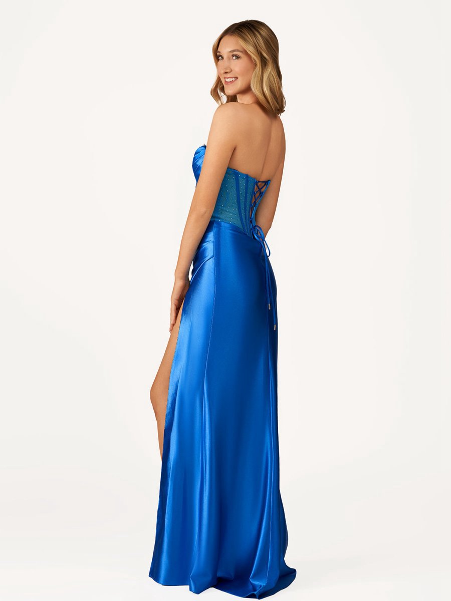 Strapless Satin Mermaid Prom Dresses with Beading