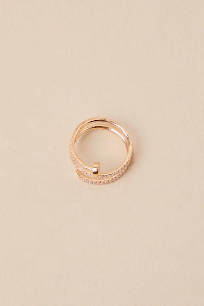 Multilayer Gold Open Circle Rings with Rhinestones