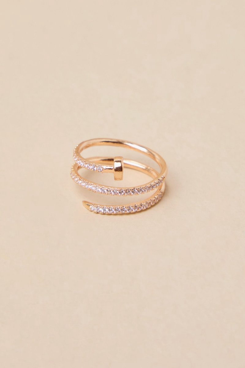 Multilayer Gold Open Circle Rings with Rhinestones