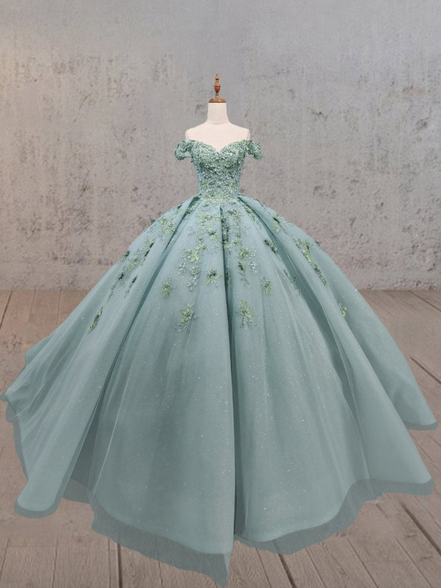 Sage Ball-Gown Off-the-Shoulder Quinceanera Dresses