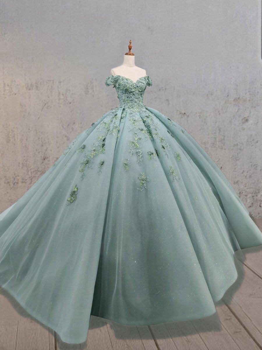 Sage Ball-Gown Off-the-Shoulder Quinceanera Dresses