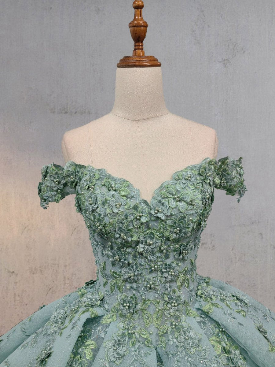 Sage Ball-Gown Off-the-Shoulder Quinceanera Dresses