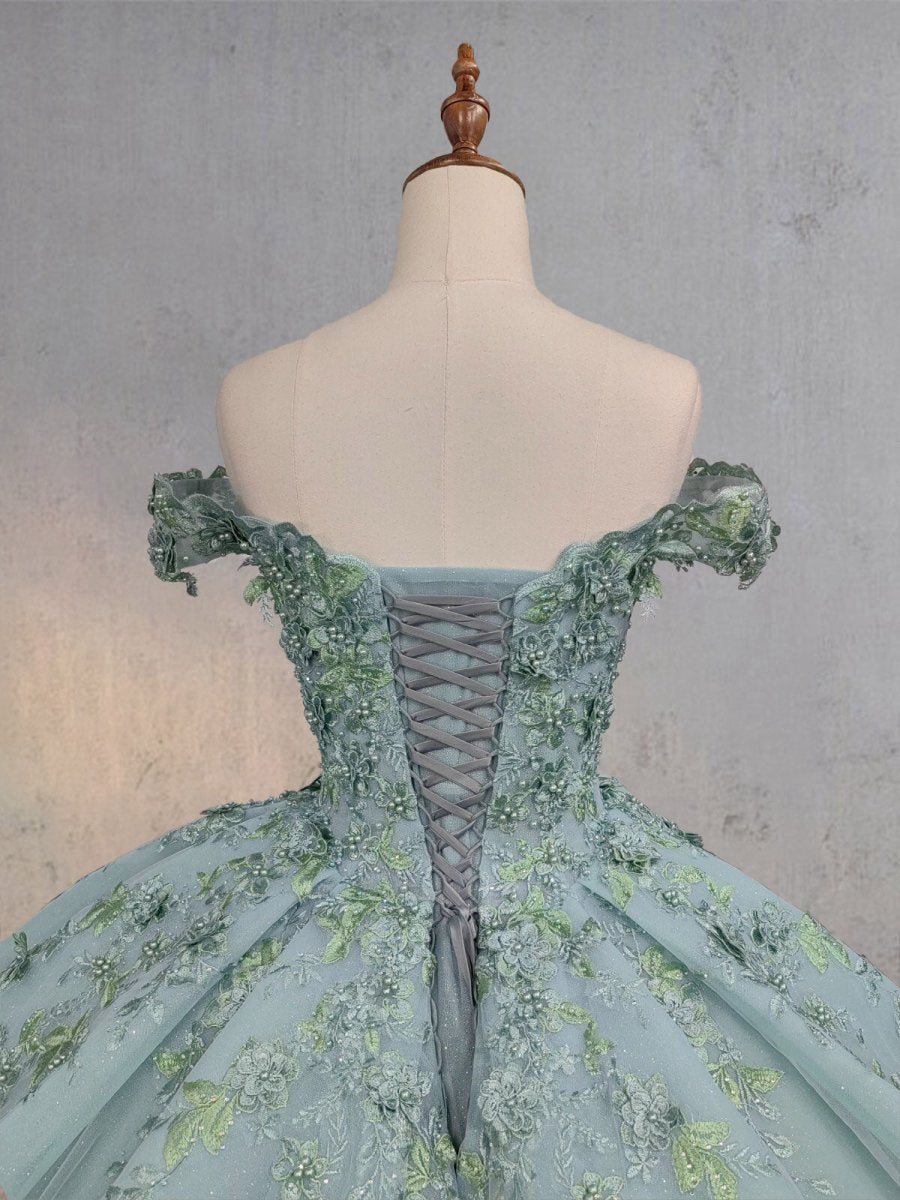 Sage Ball-Gown Off-the-Shoulder Quinceanera Dresses