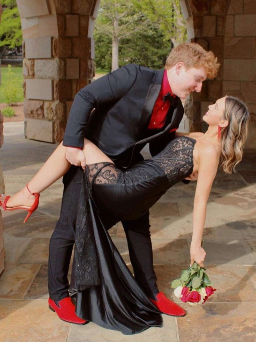 Mermaid Strapless Appliques Long Prom Dresses with Slit