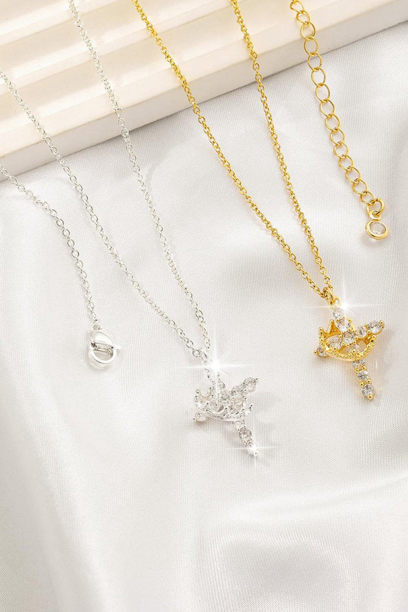 Cross Crown Pendant Zircon Necklace