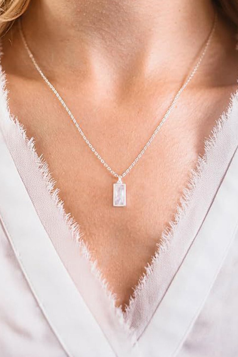 Silver Square Zircon Necklace