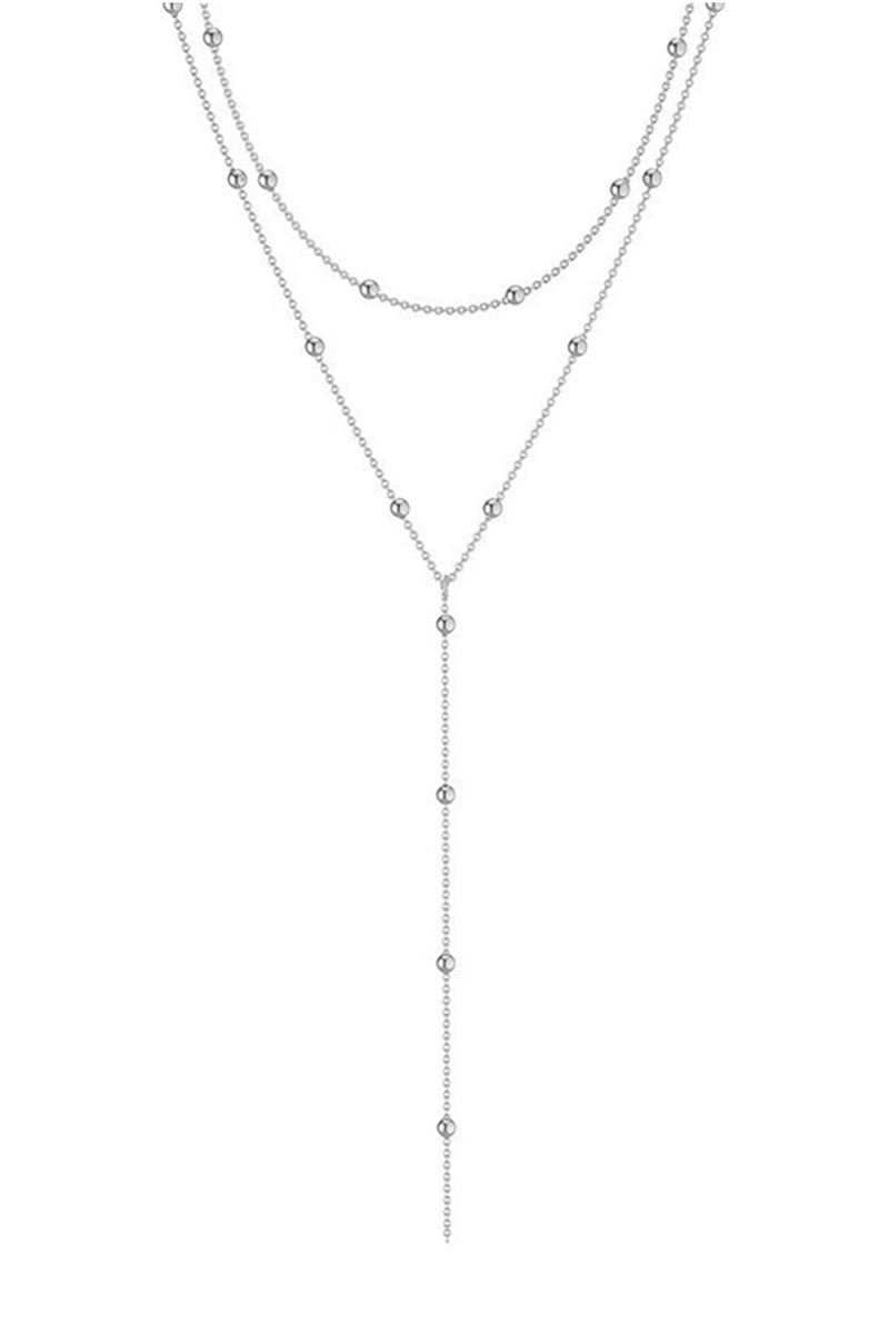 Geometric Tassel Round Bead Multi Layer Long Necklace