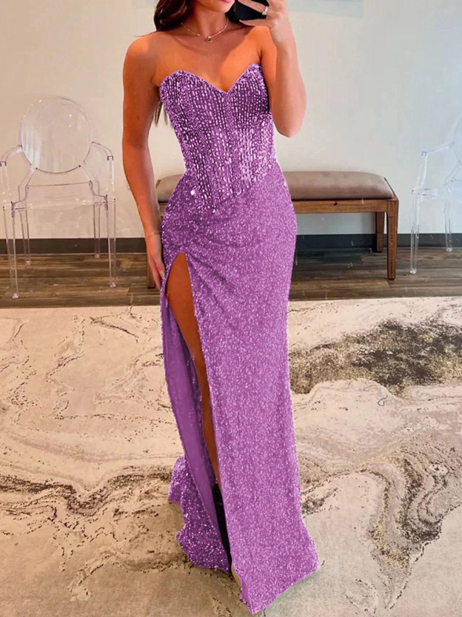 Sweetheart Sequins Mermaid Prom Dresses with Beading