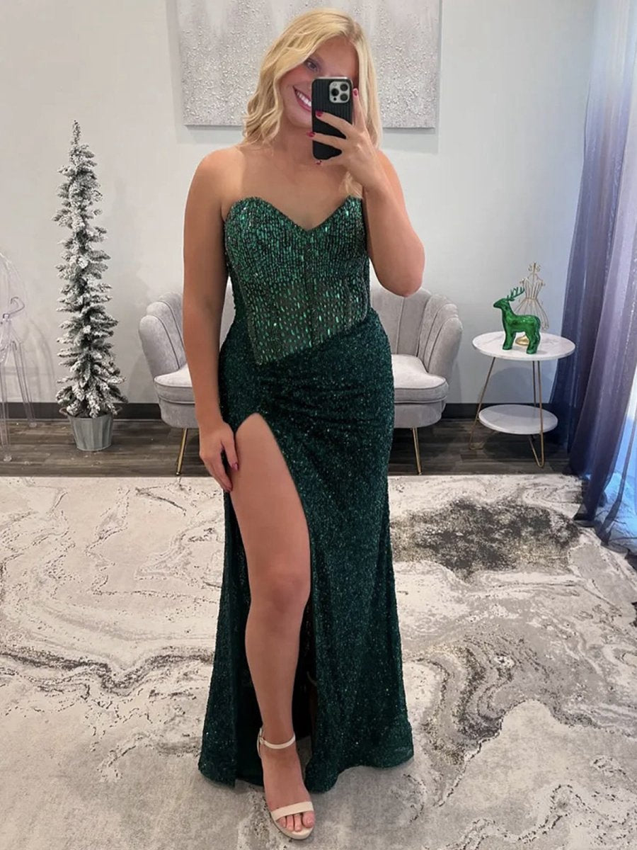 Sweetheart Sequins Mermaid Prom Dresses with Beading