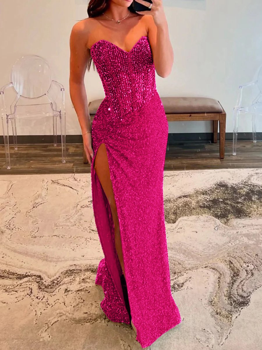 Sweetheart Sequins Mermaid Prom Dresses with Beading