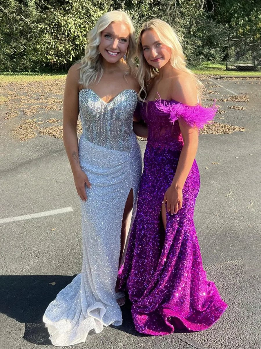 Sweetheart Sequins Mermaid Prom Dresses with Beading