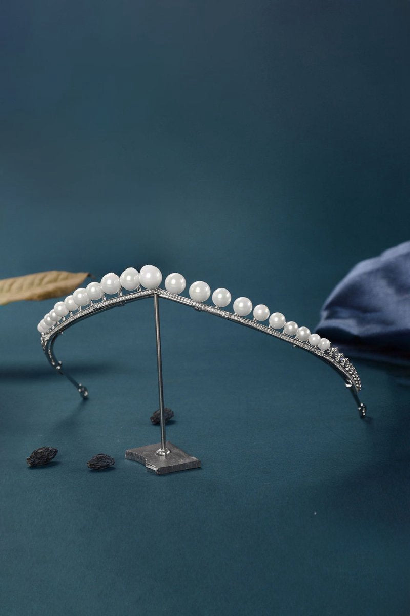 Women's Silver Zircon Pearl Crowns
